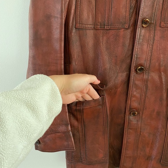 Reddish brown vintage 80s/90s faux leather jacket - Picture 3 of 6